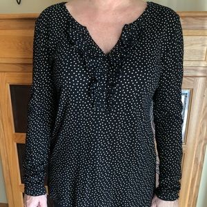 💕3for$15💕LOFT Black Ruffle Tee w Gold Polka Dots